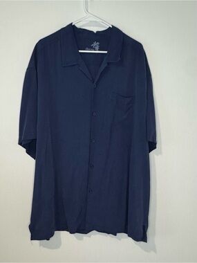 Tommy Bahama Men’s XXL Navy Blue 100% Silk Camp Shirt Short Sleeve 2XL